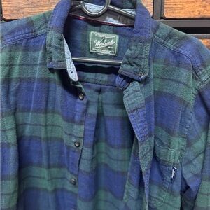 Woolrich Men’s Navy and Forest Checkered Flannel Shirt L